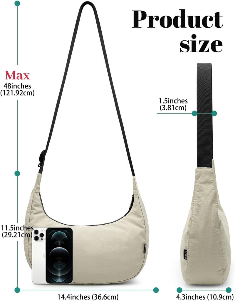 Iioscre Medium Crossbody Crescent Bag for Women Men Trendy, Nylon Crossbody Hobo Bag with Adjustable Strap and Inner Pockets. - Image 2